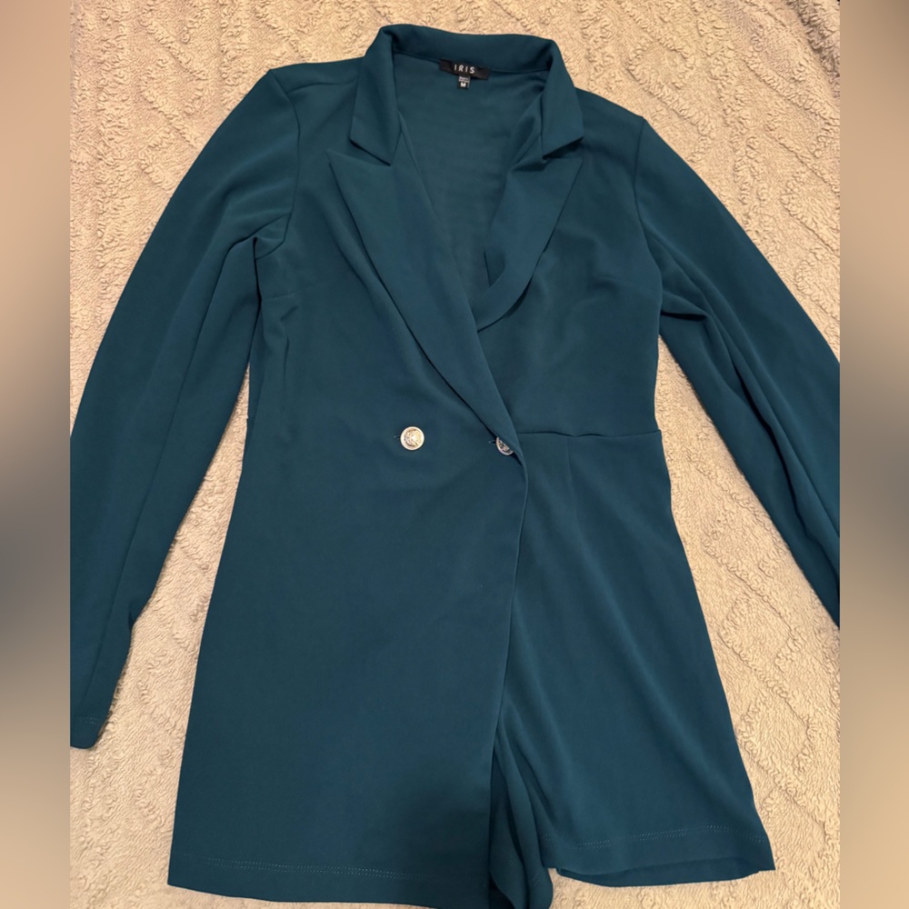 Iris Teal Blazer Romper